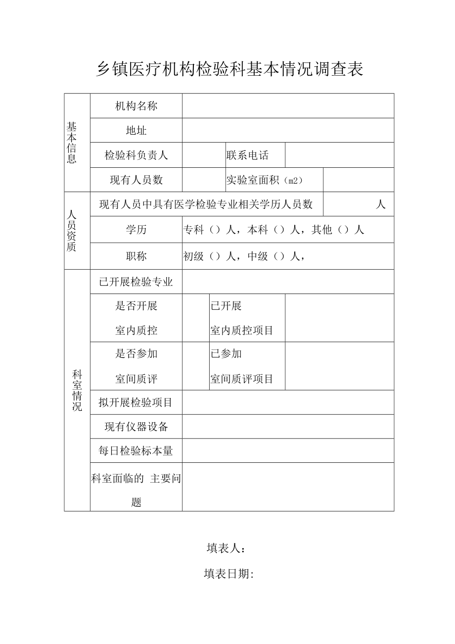 乡镇医疗机构检验科基本情况调查表.docx_第1页