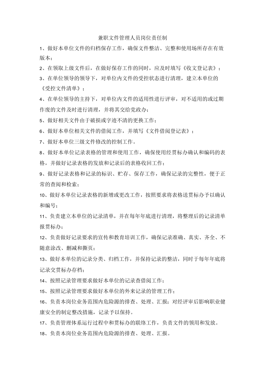 兼职文件管理人员岗位责任制.docx_第1页