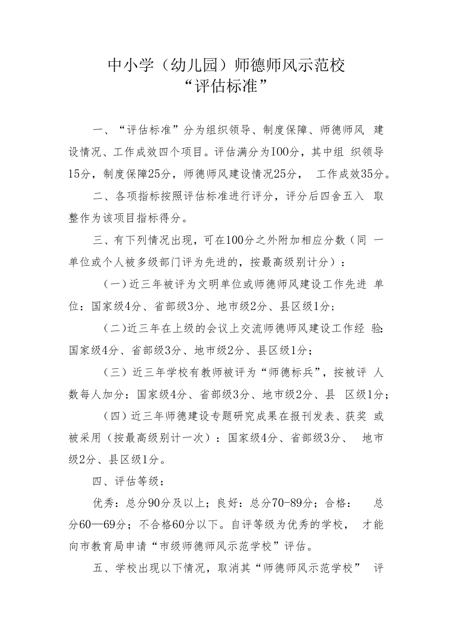 中小学（幼儿园）师德师风示范校“评估标准”.docx_第1页