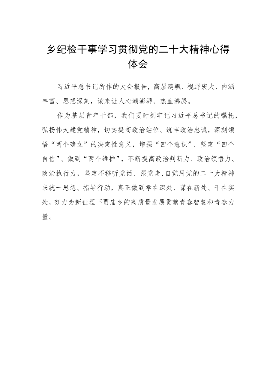 乡纪检干事学习贯彻党的二十大精神心得体会.docx_第1页