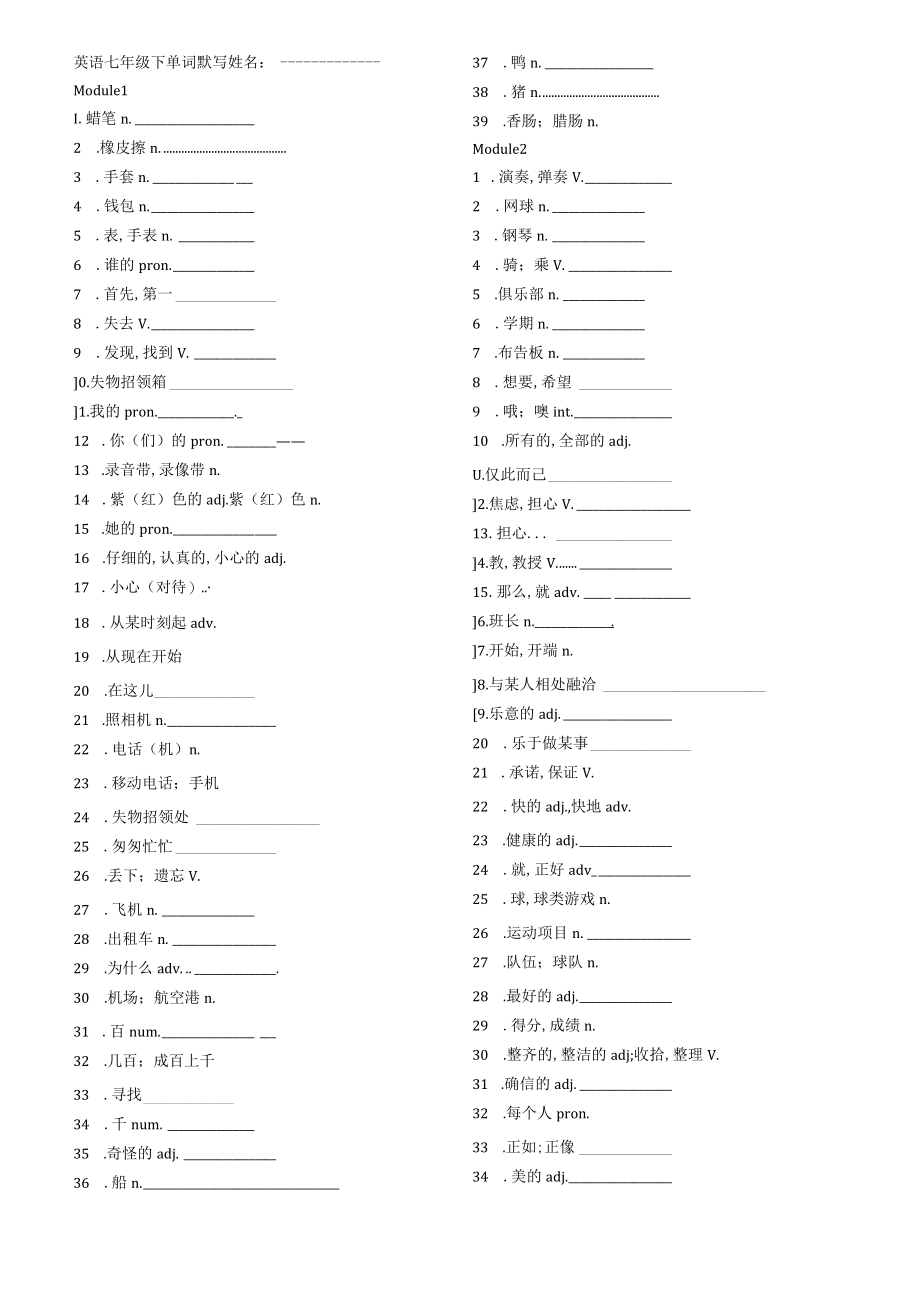 初一七年级下册单词默写单.docx_第1页