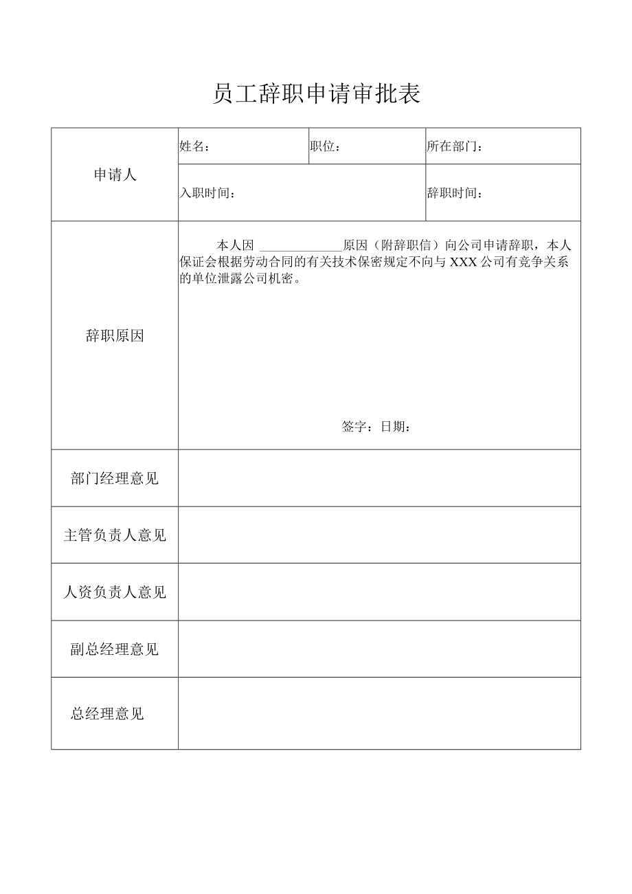 员工辞职申请审批表.docx_第1页