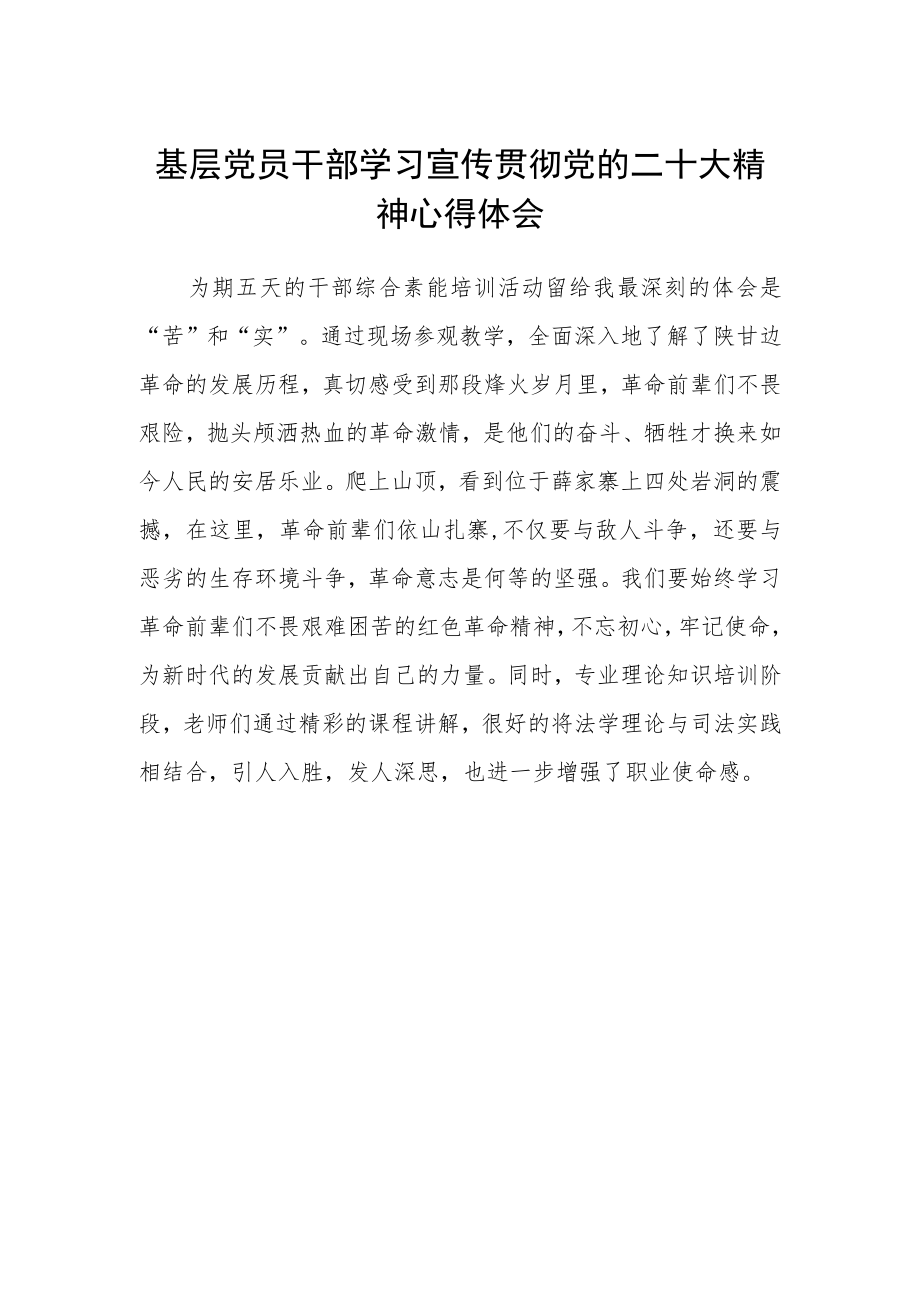 基层党员干部学习宣传贯彻党的二十大精神心得体会.docx_第1页