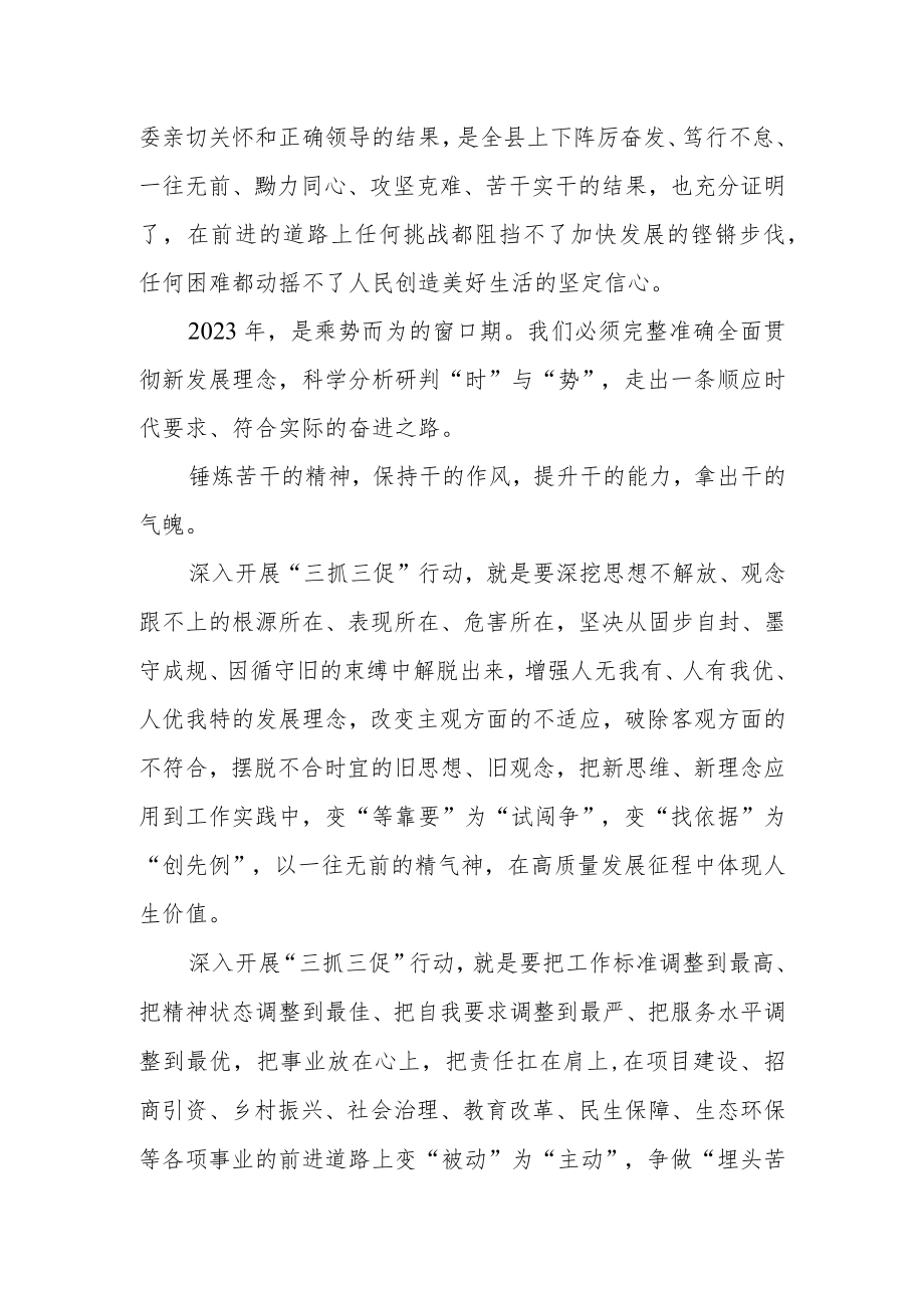 全县开展【“三抓三促”行动进行时】研讨会发言材料.docx_第2页