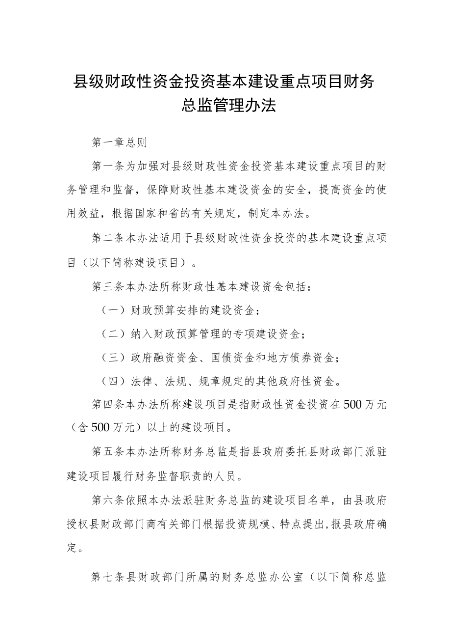 县级财政性资金投资基本建设重点项目财务总监管理办法.docx_第1页