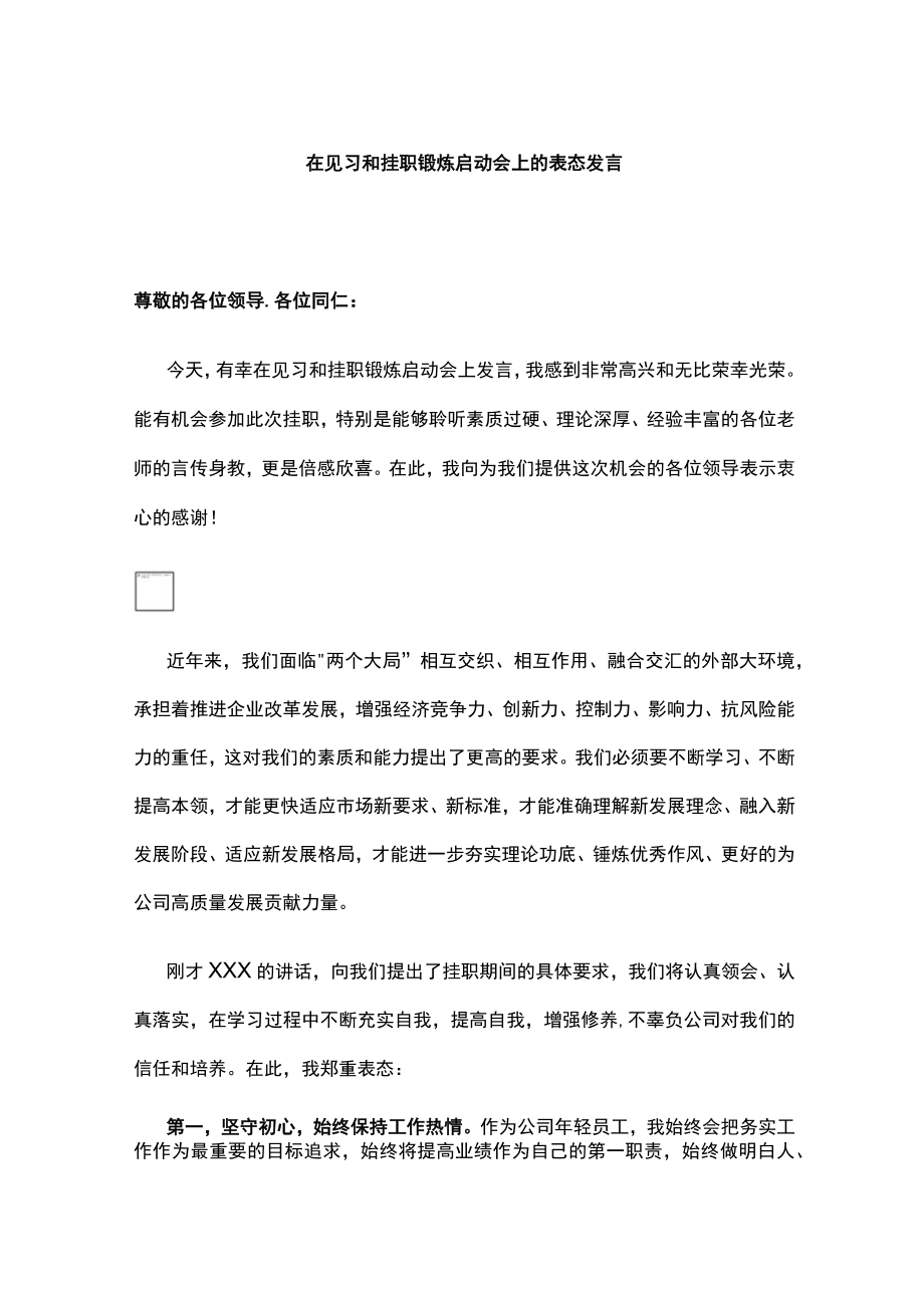 在见习和挂职锻炼启动会上的表态发言.docx_第1页