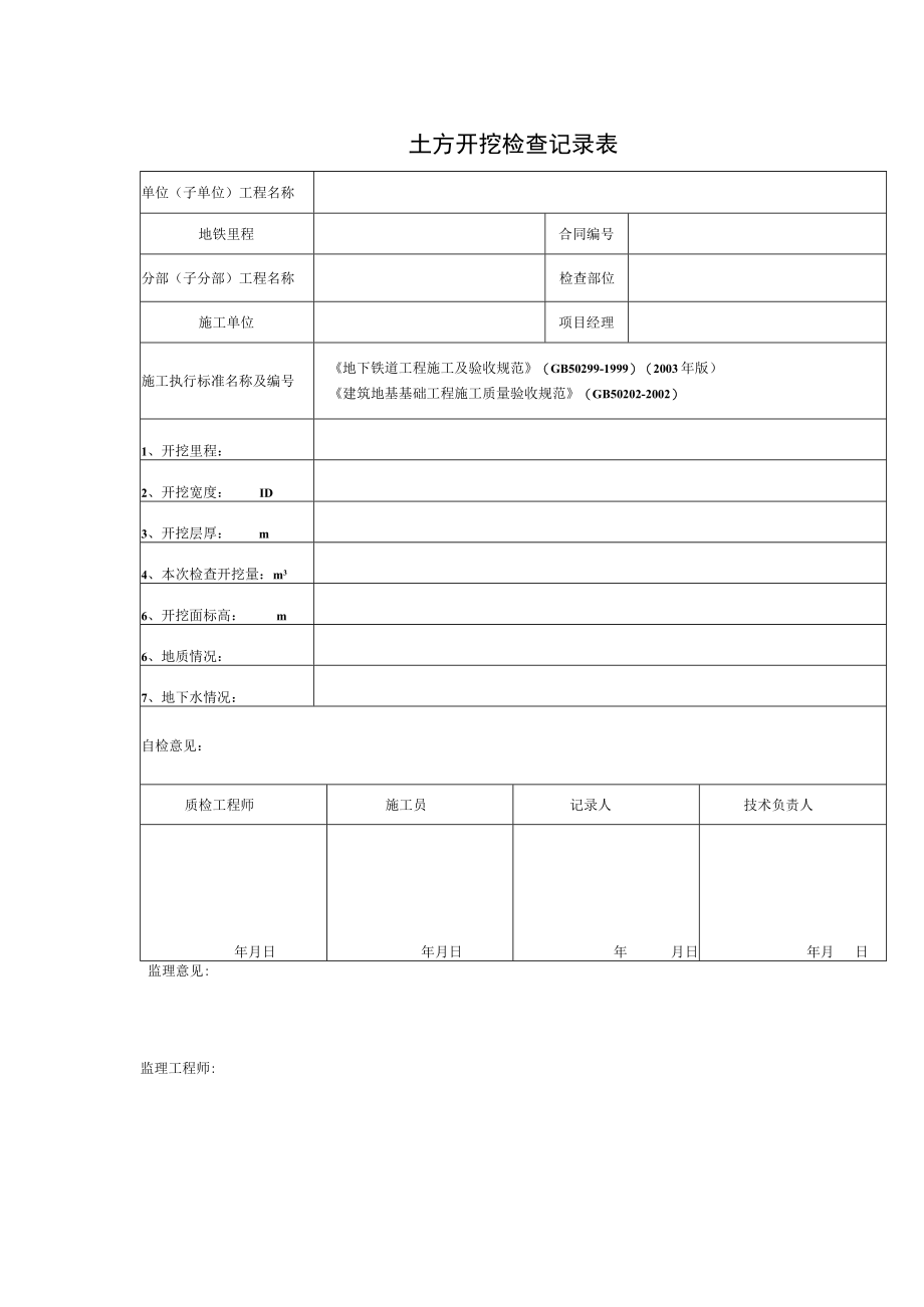 土方开挖检查记录表.docx_第1页