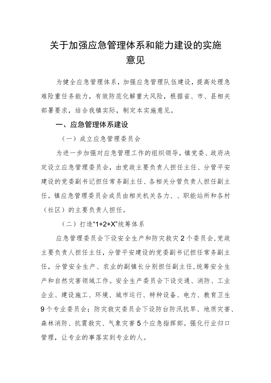 关于加强应急管理体系和能力建设的实施意见.docx_第1页