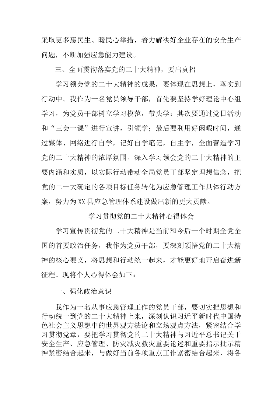 应急管理综合科负责人《学习贯彻党的二十大精神》个人心得体会 （合计4份）.docx_第2页