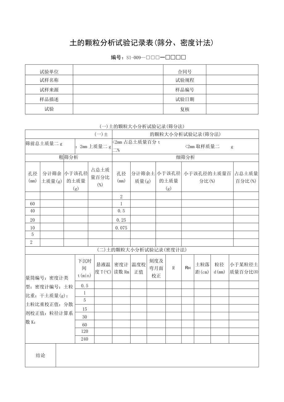 土的颗粒分析试验记录表（筛分、密度计法）.docx_第1页