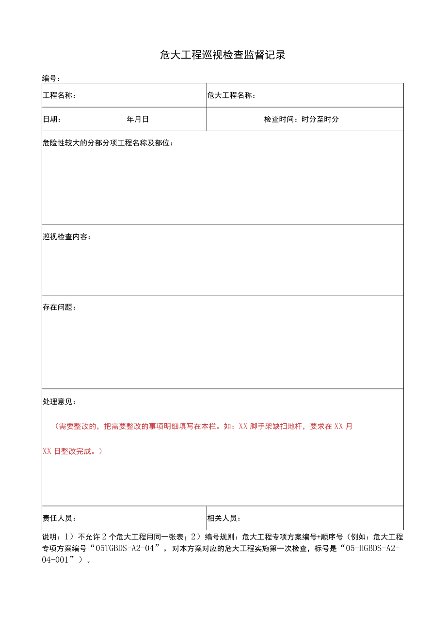 危大工程巡视检查监督记录、问题整改回复记录.docx_第1页