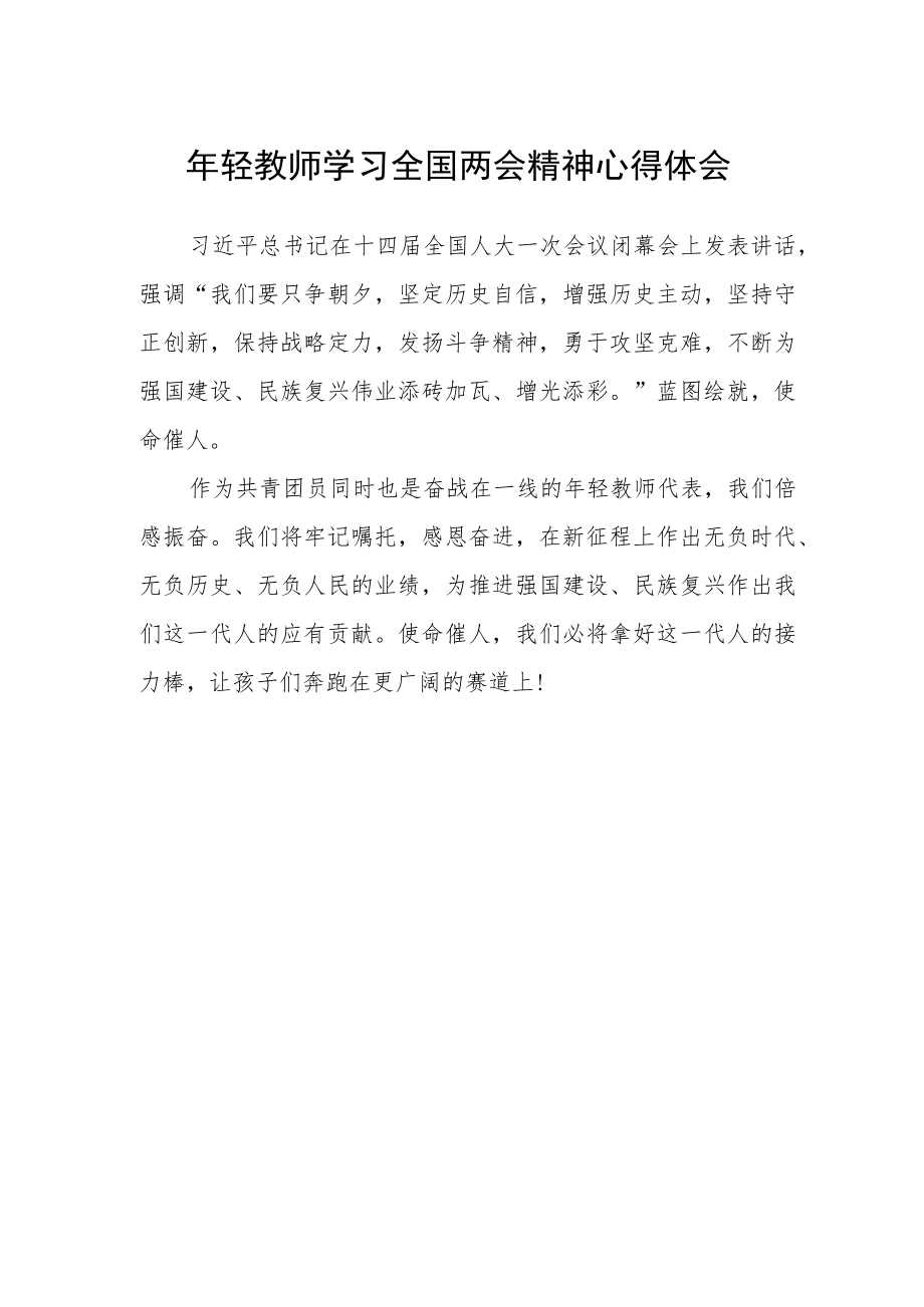 年轻教师学习全国两会精神心得体会.docx_第1页