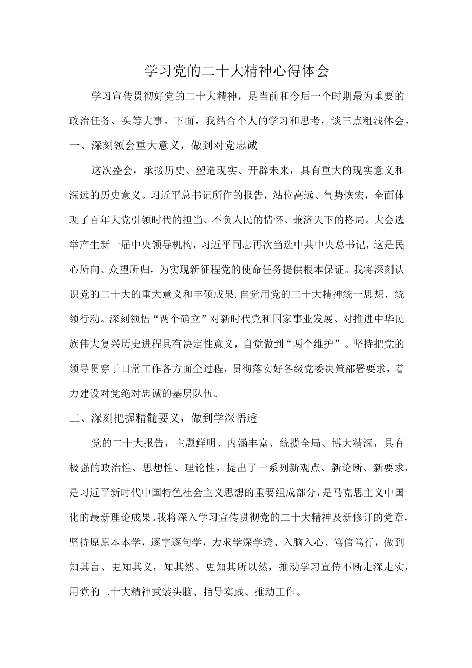 工业园区纪检干部组织学习党的二十大精神个人心得体会.docx_第1页