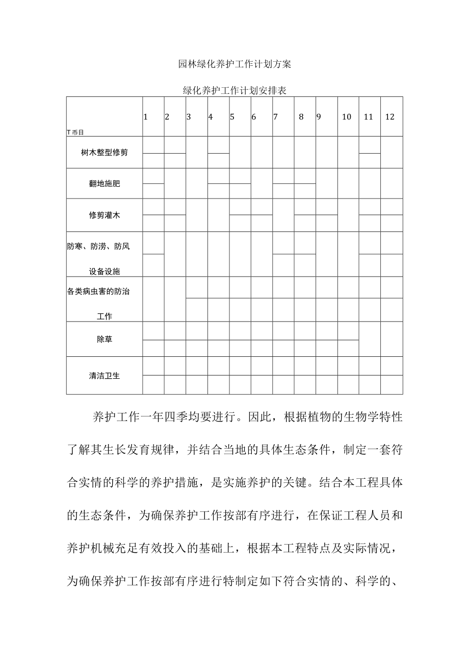 园林绿化养护工作计划方案.docx_第1页