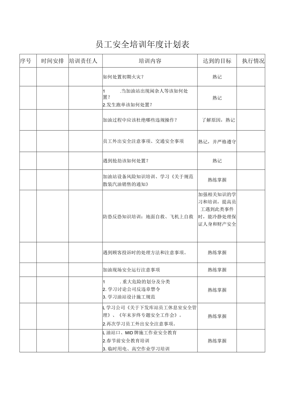 员工安全培训年度计划表.docx_第1页