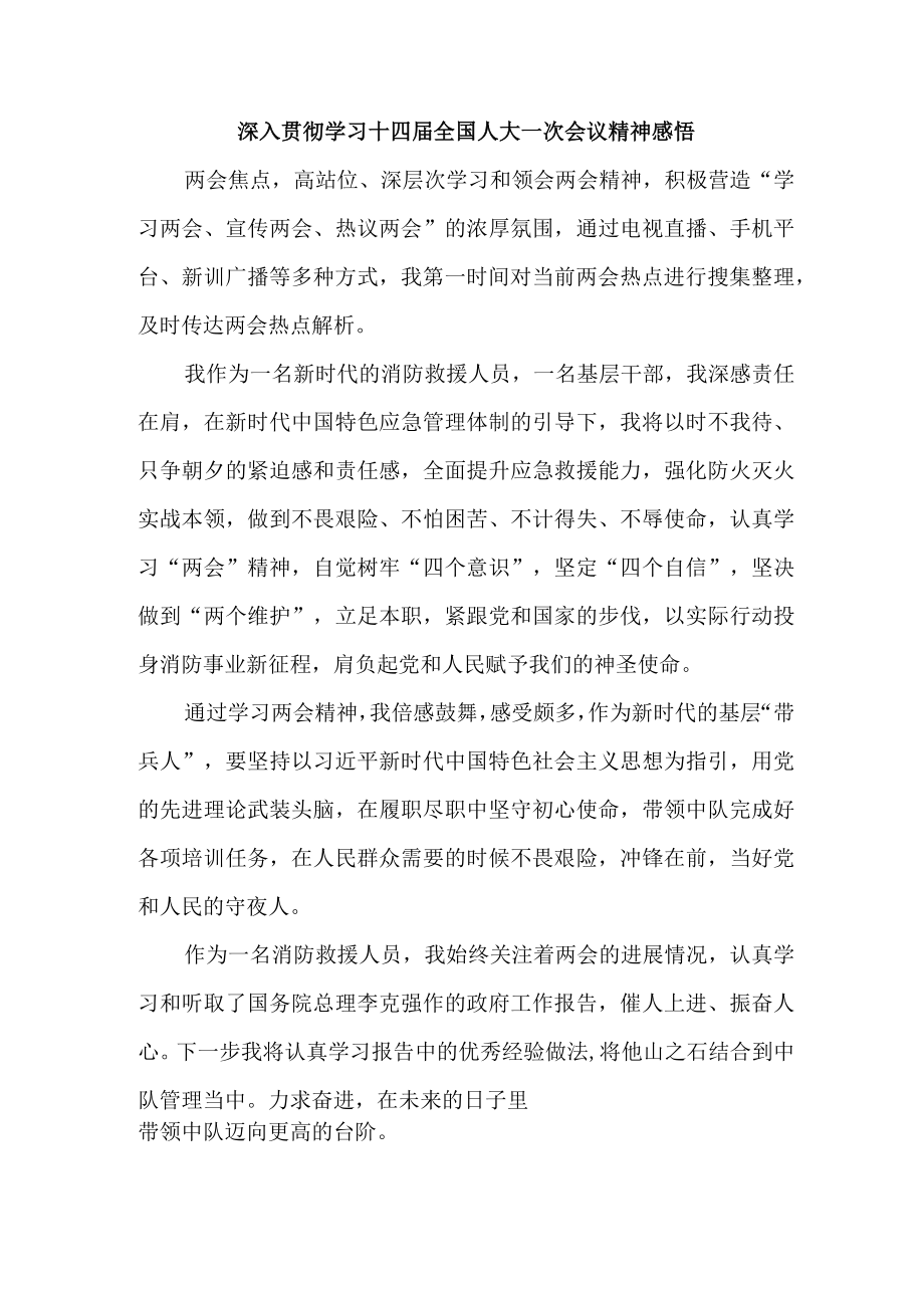 公立学校深入贯彻学习十四届全国人大一次会议心得体会感悟（4份）.docx_第1页