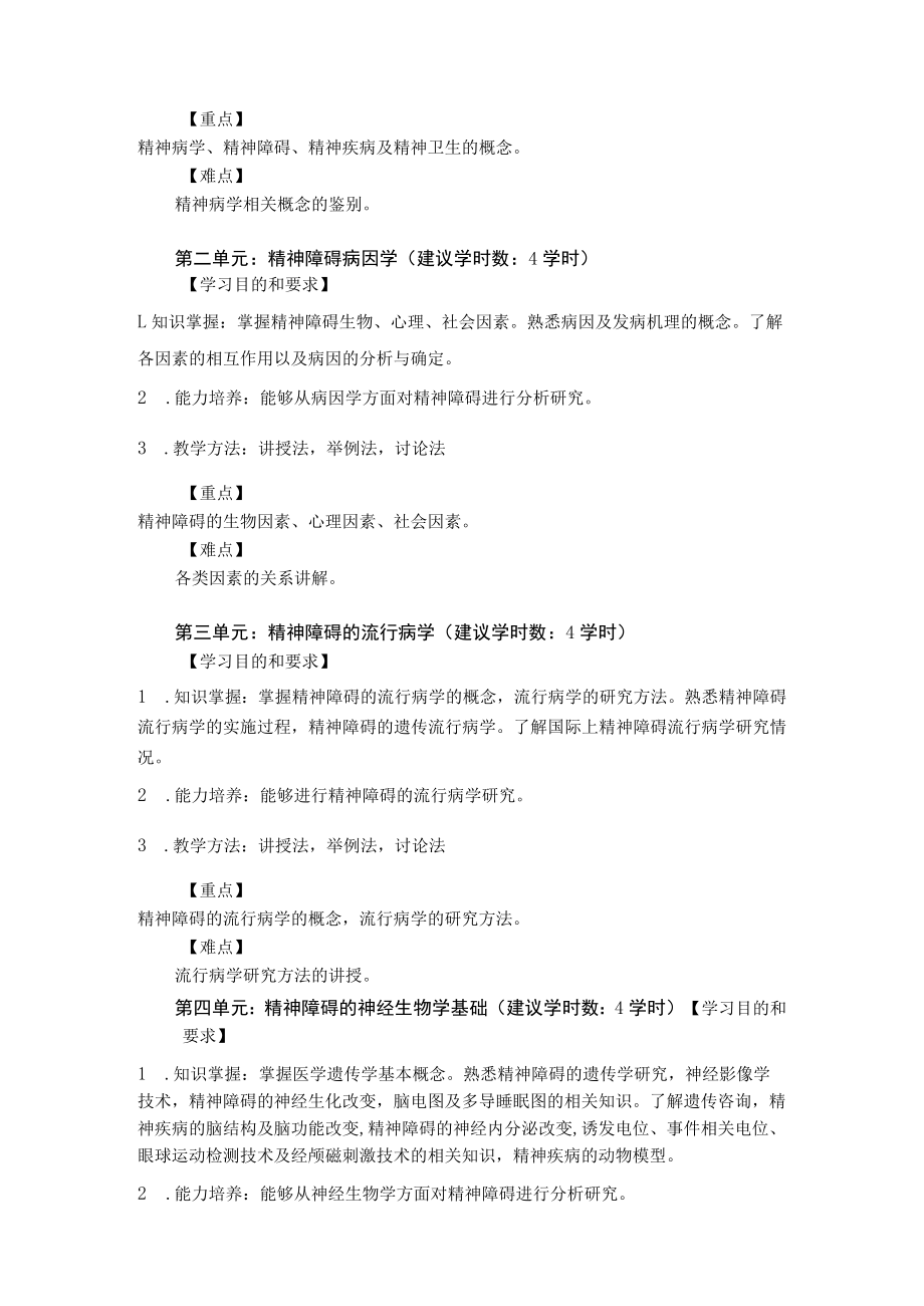 华北理工精神病学基础教学大纲.docx_第2页