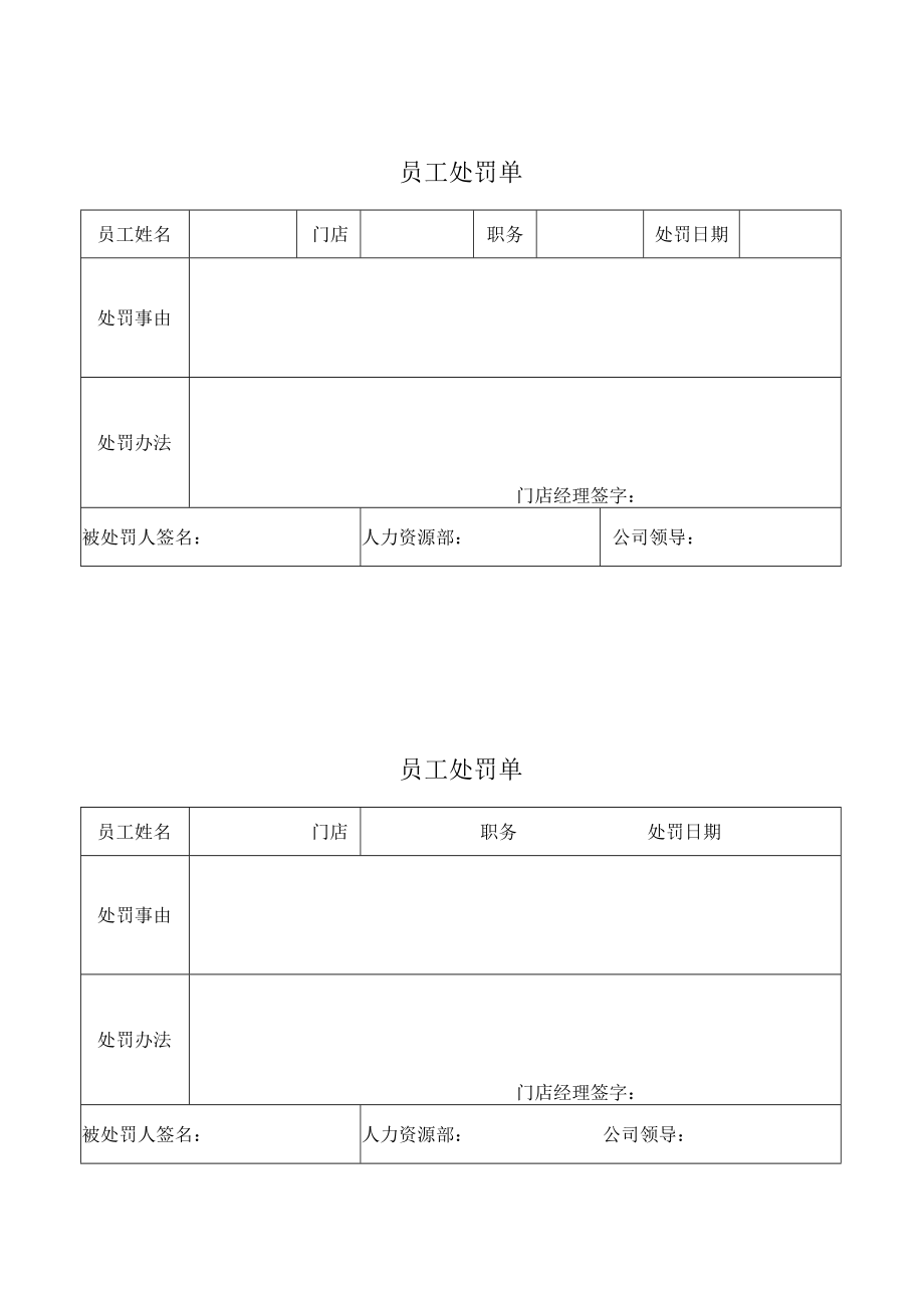 员工处罚单（标准模版）.docx_第1页