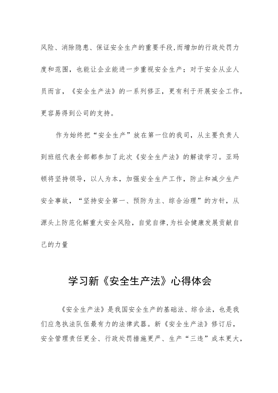 安全生产监督人员学习新《安全生产法》心得体会十篇.docx_第2页