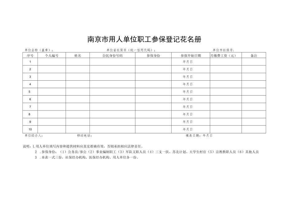 南京市用人单位职工参保登记花名册（其他单位）.docx_第1页