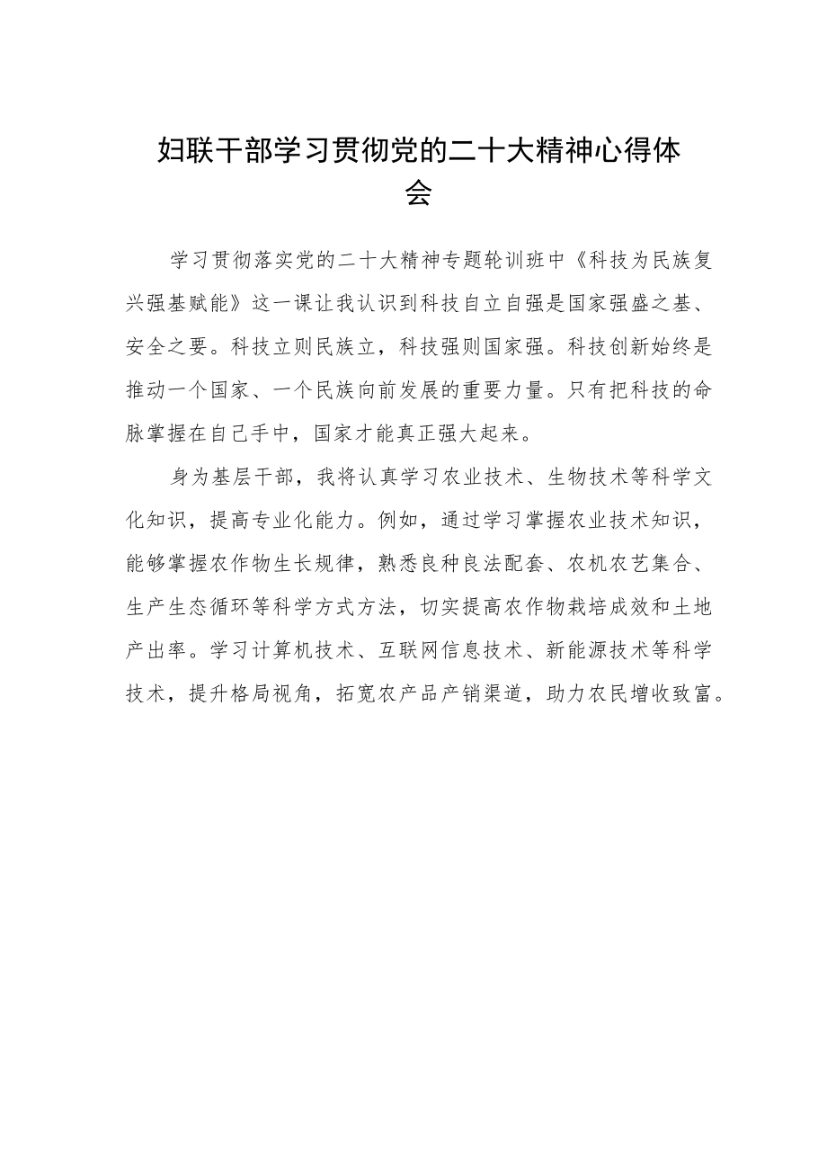 妇联干部学习贯彻党的二十大精神心得体会.docx_第1页