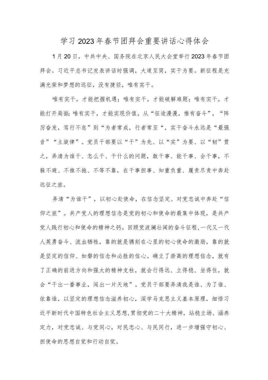 学习2023年春节团拜会重要讲话心得体会.docx_第1页