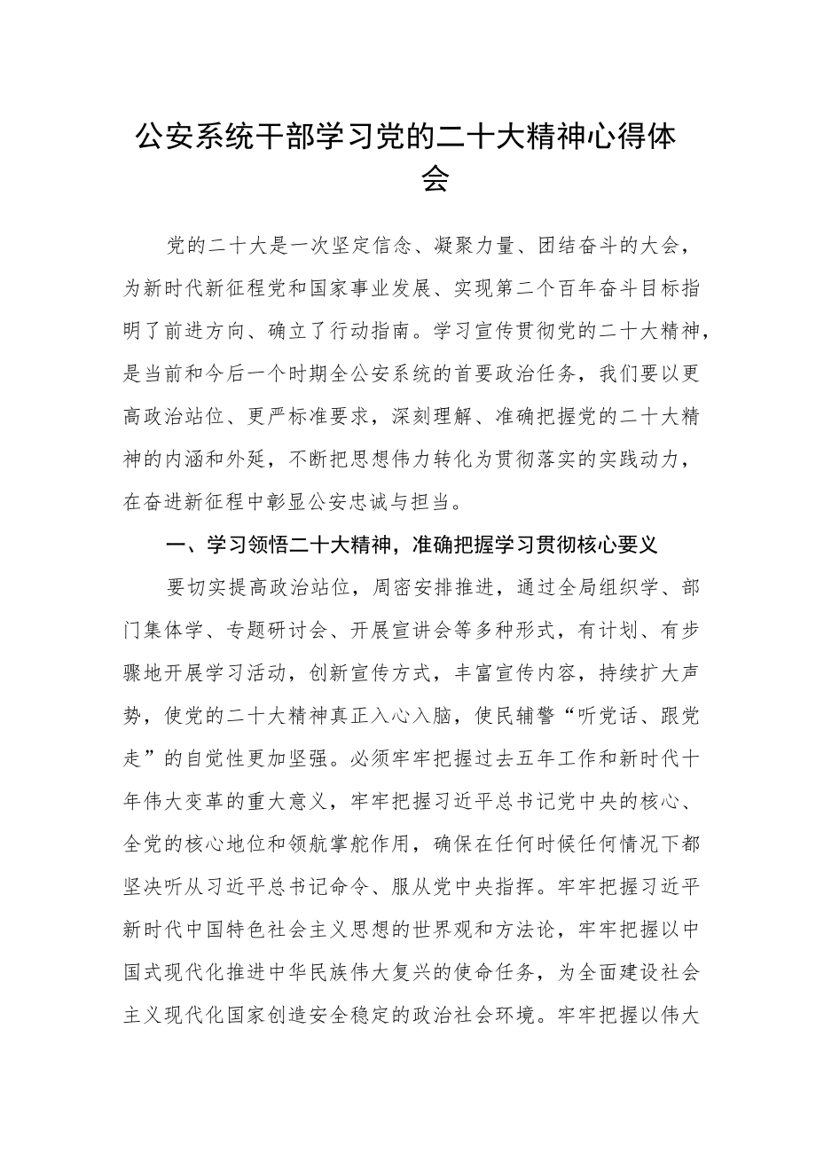 公安系统干部学习党的二十大精神心得体会.docx_第1页