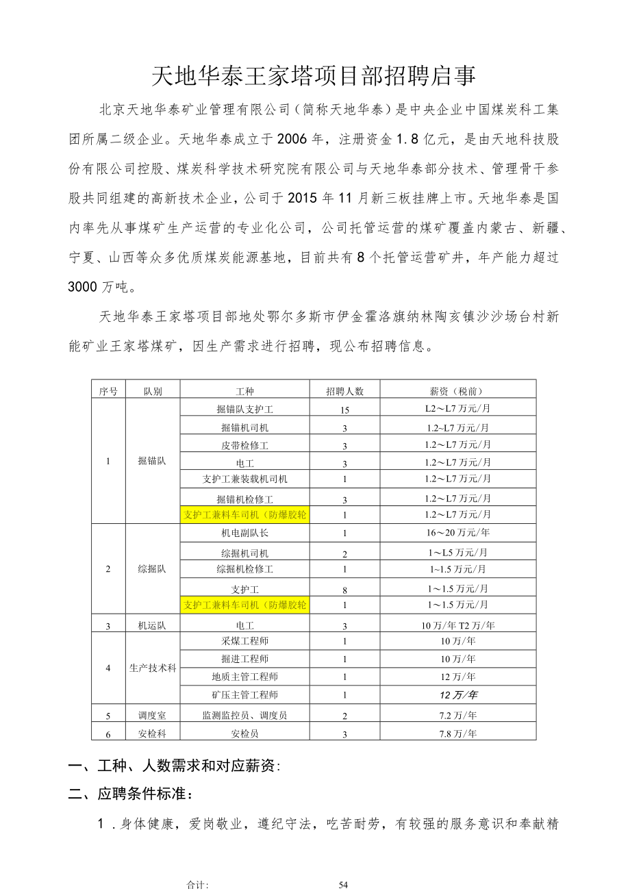 国有大型企业招聘煤矿正式职工（附报名表）.docx_第1页