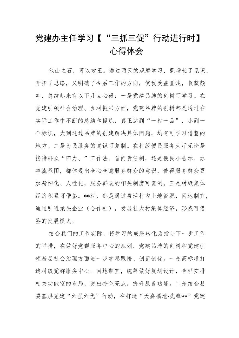 党建办主任学习【“三抓三促”行动进行时】心得体会.docx_第1页