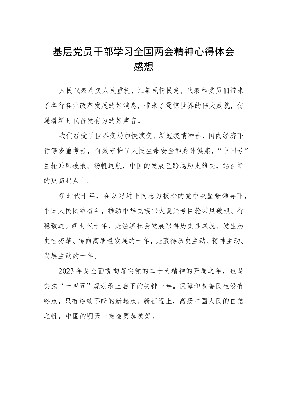 基层党员干部学习全国两会精神心得体会感想.docx_第1页