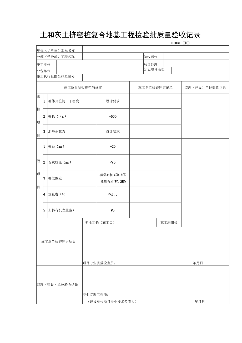 土和灰土挤密桩复合地基工程检验批质量验收记录.docx_第1页