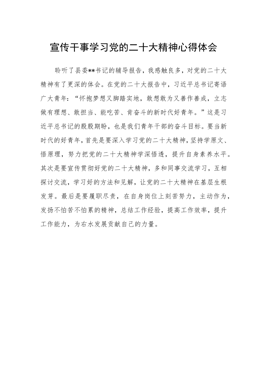 宣传干事学习党的二十大精神心得体会.docx_第1页