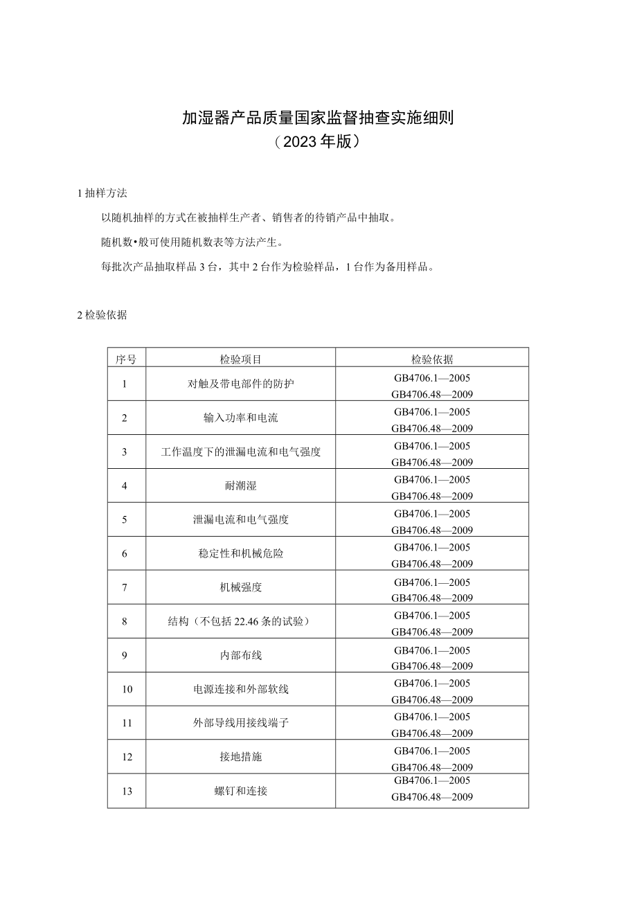 加湿器产品质量国家监督抽查实施细则（2023年版）.docx_第1页