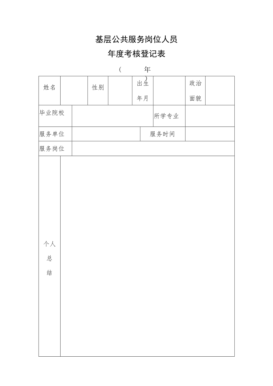 基层公共服务岗位人员年度考核表.docx_第1页