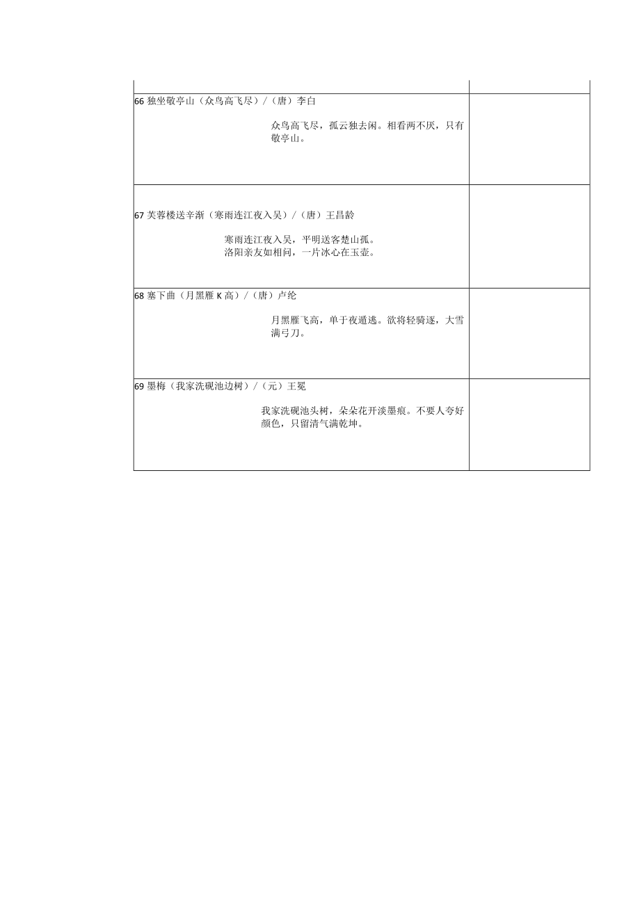 小学四年级下册古诗听读表.docx_第2页