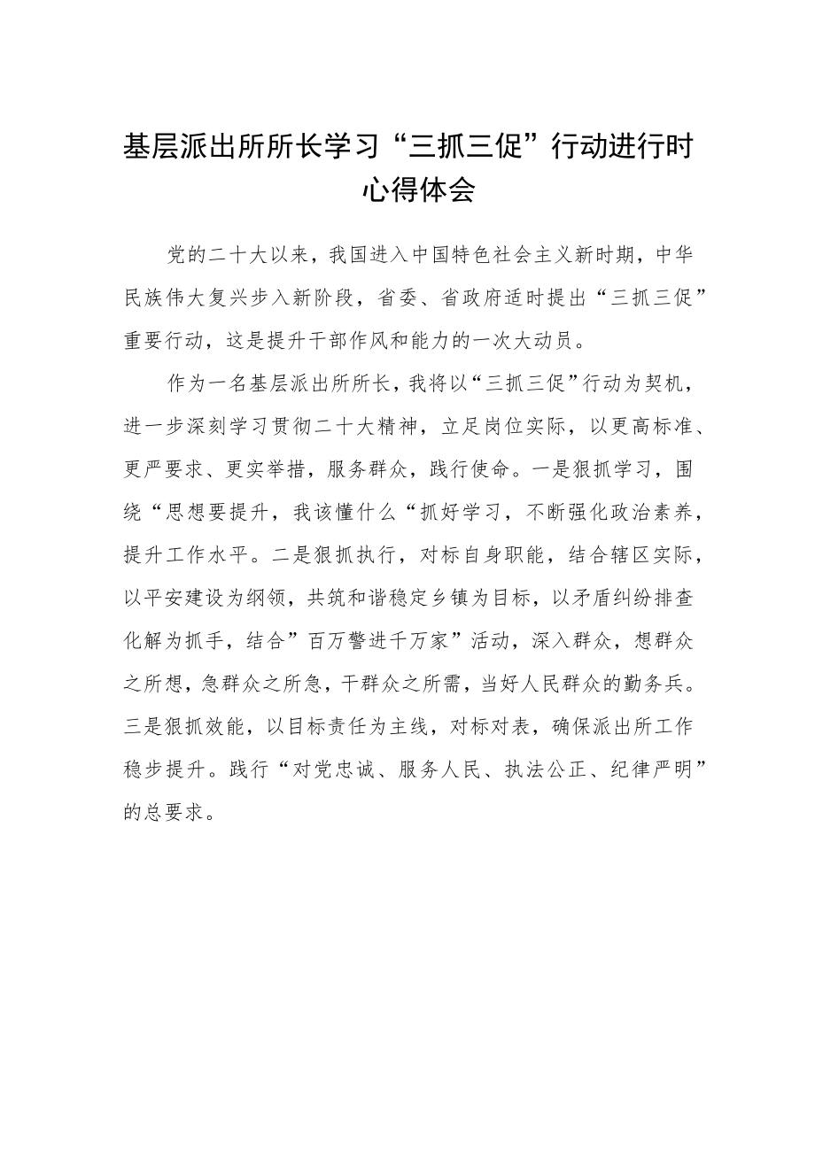 基层派出所所长学习“三抓三促”行动进行时心得体会.docx_第1页