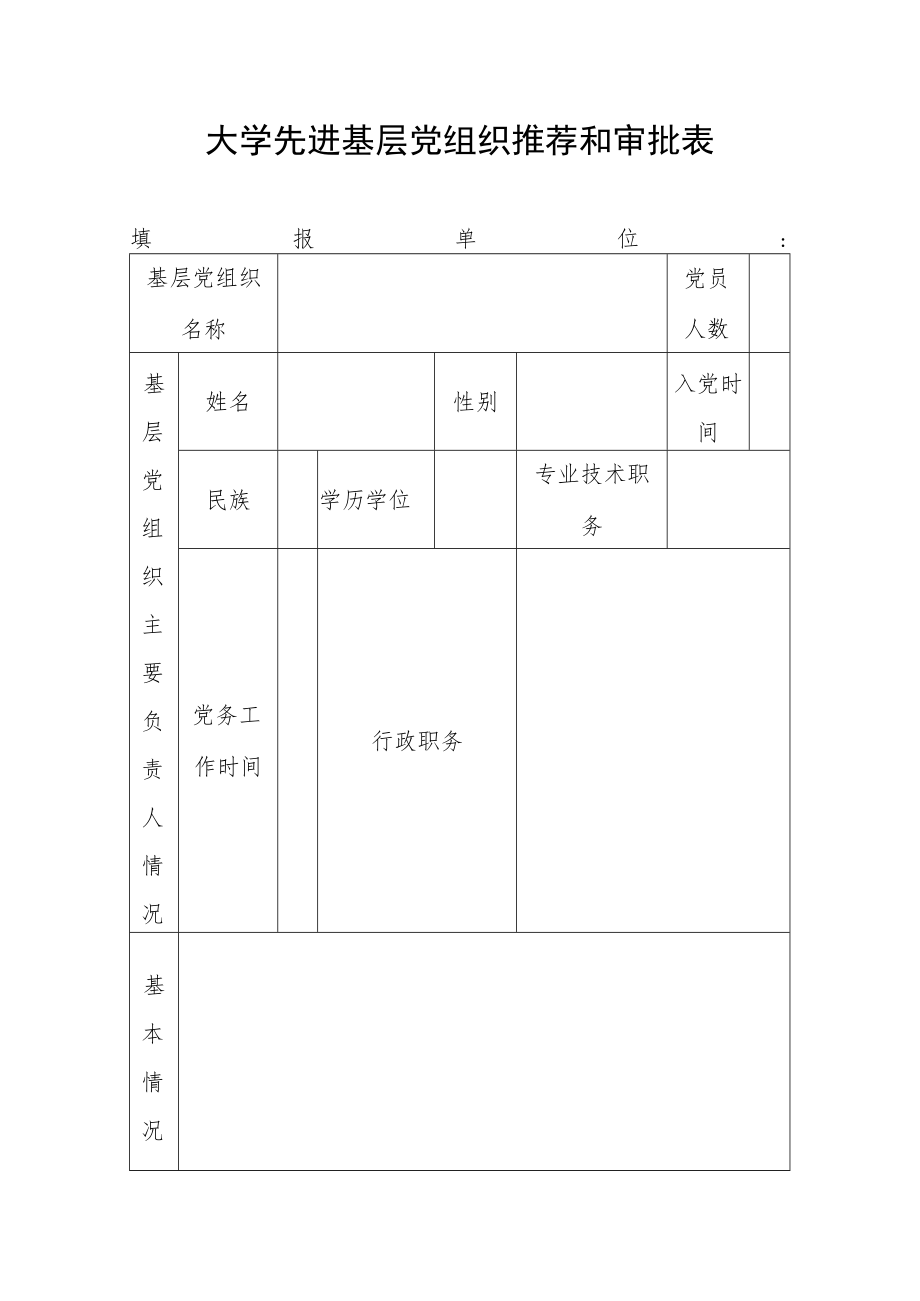 大学先进基层党组织推荐和审批表.docx_第1页