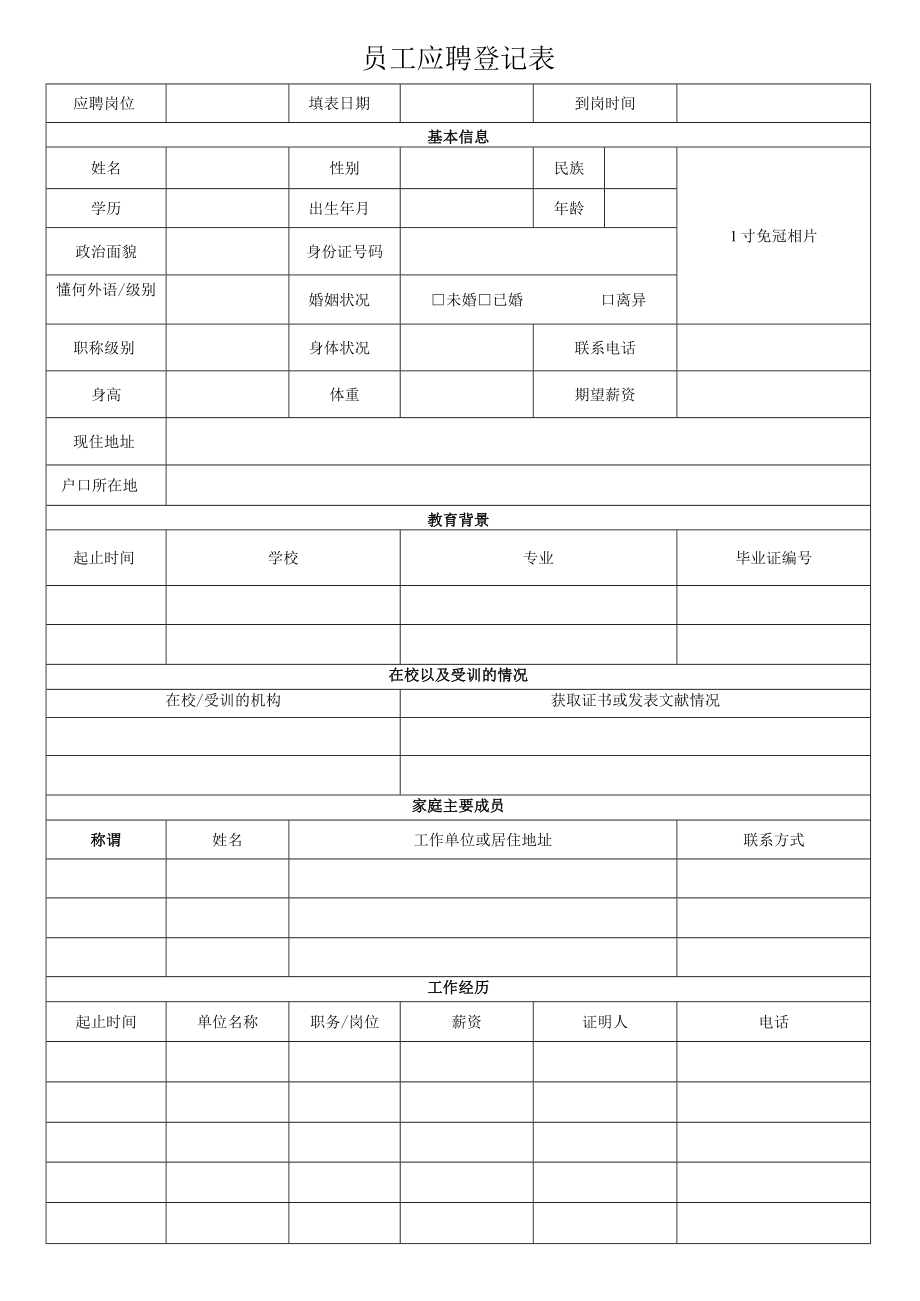 员工应聘登记表（最新版）.docx_第1页