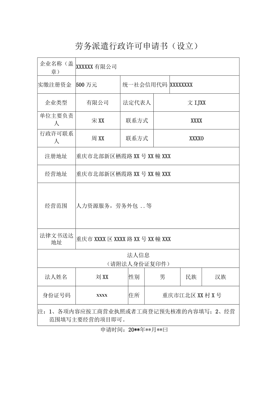 劳务派遣经营许可申请书.docx_第1页