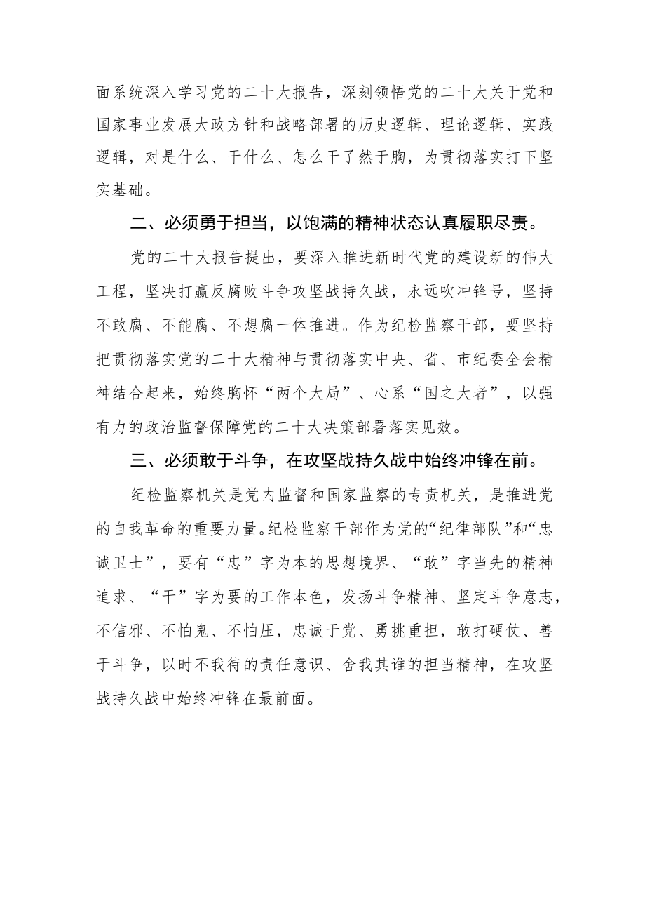 全市纪检监察干部学习党的二十大精神心得体会(精选三篇).docx_第2页