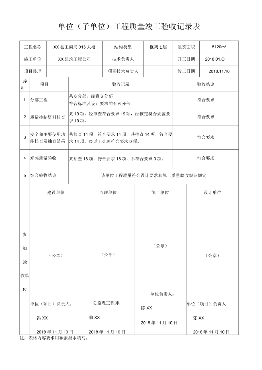 单位（子单位）工程质量竣工验收记录表.docx_第1页