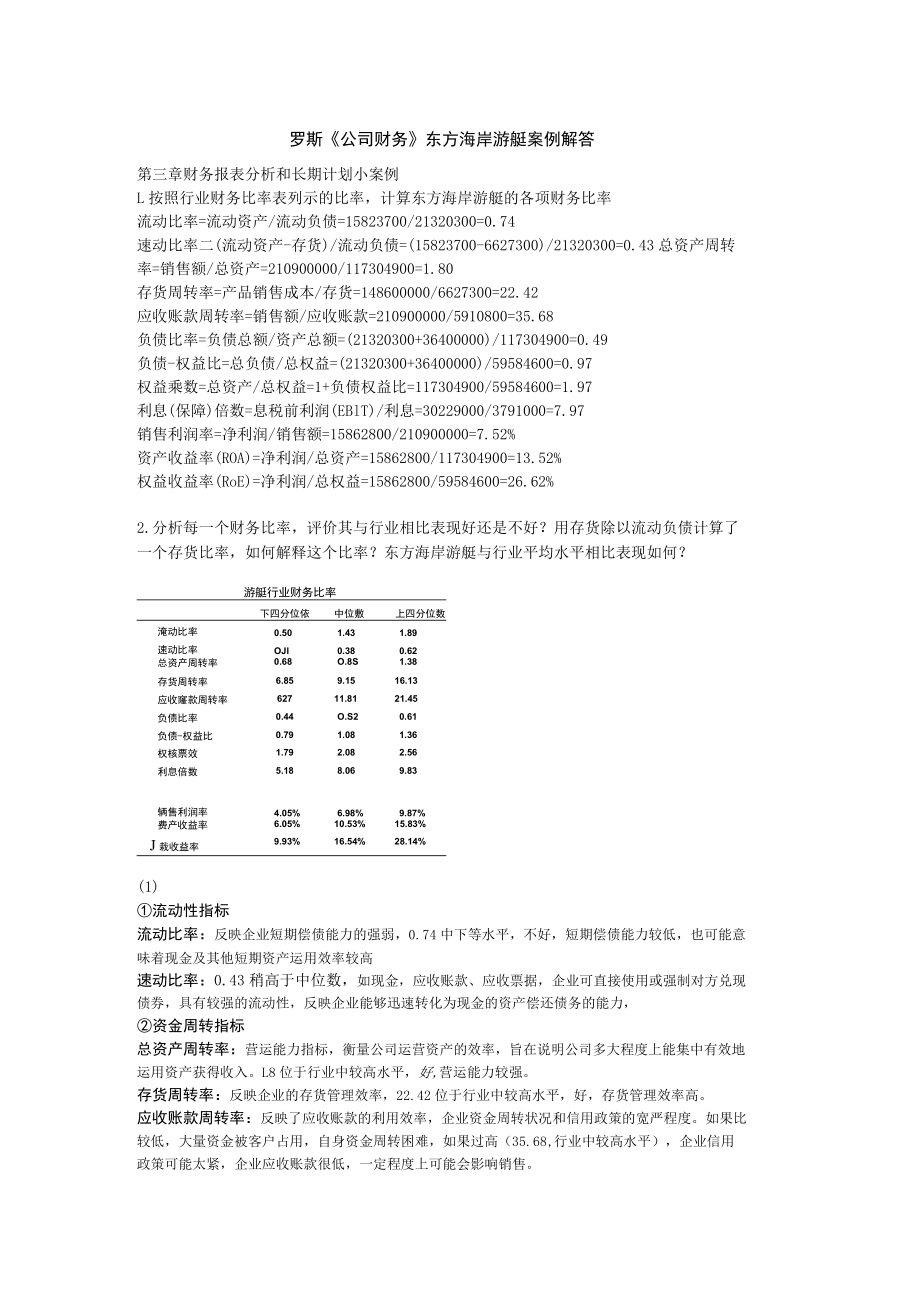 公司理财—东方海岸游艇公司案例解答.docx_第1页