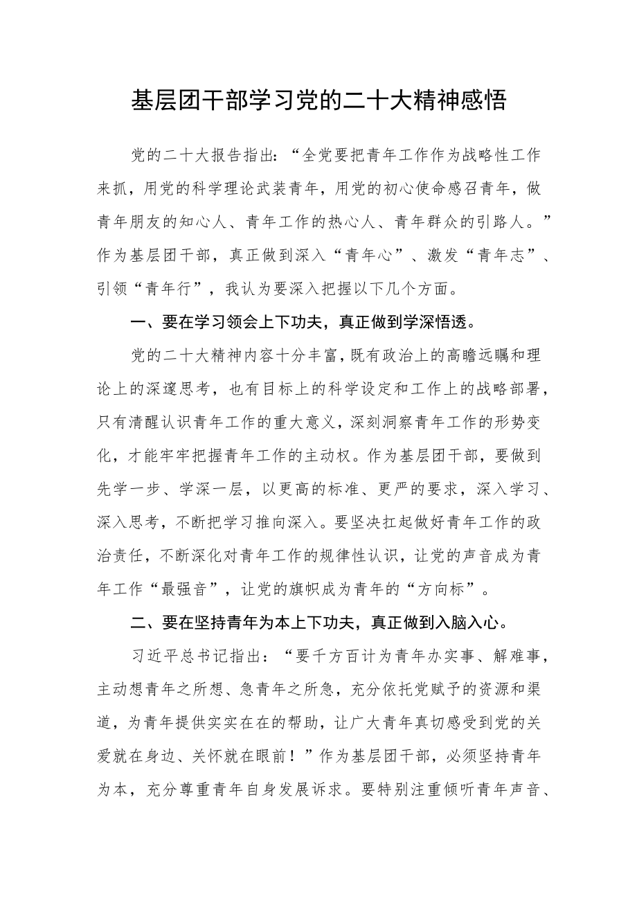 基层团干部学习党的二十大精神感悟.docx_第1页