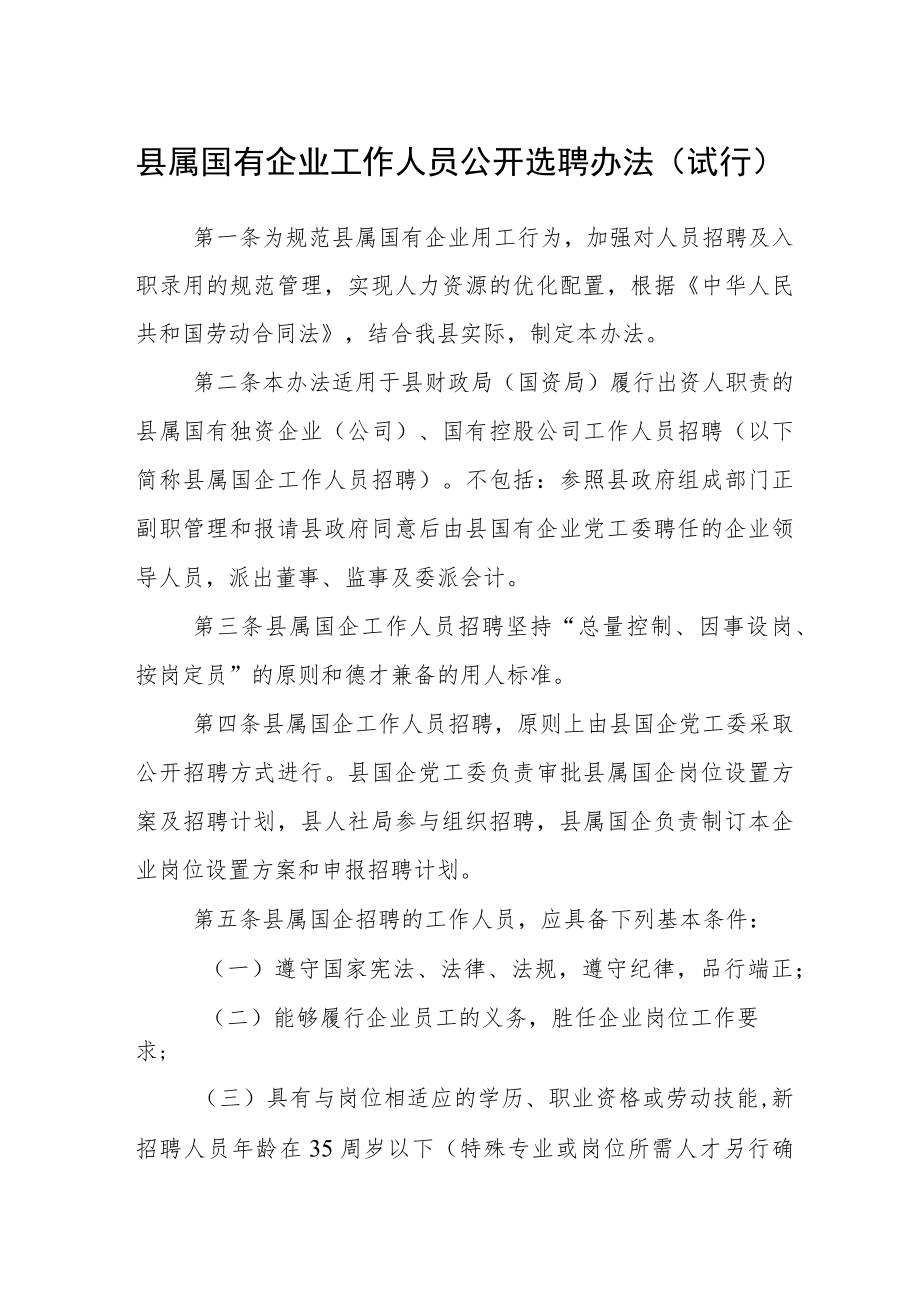 县属国有企业工作人员公开选聘办法（试行）.docx_第1页