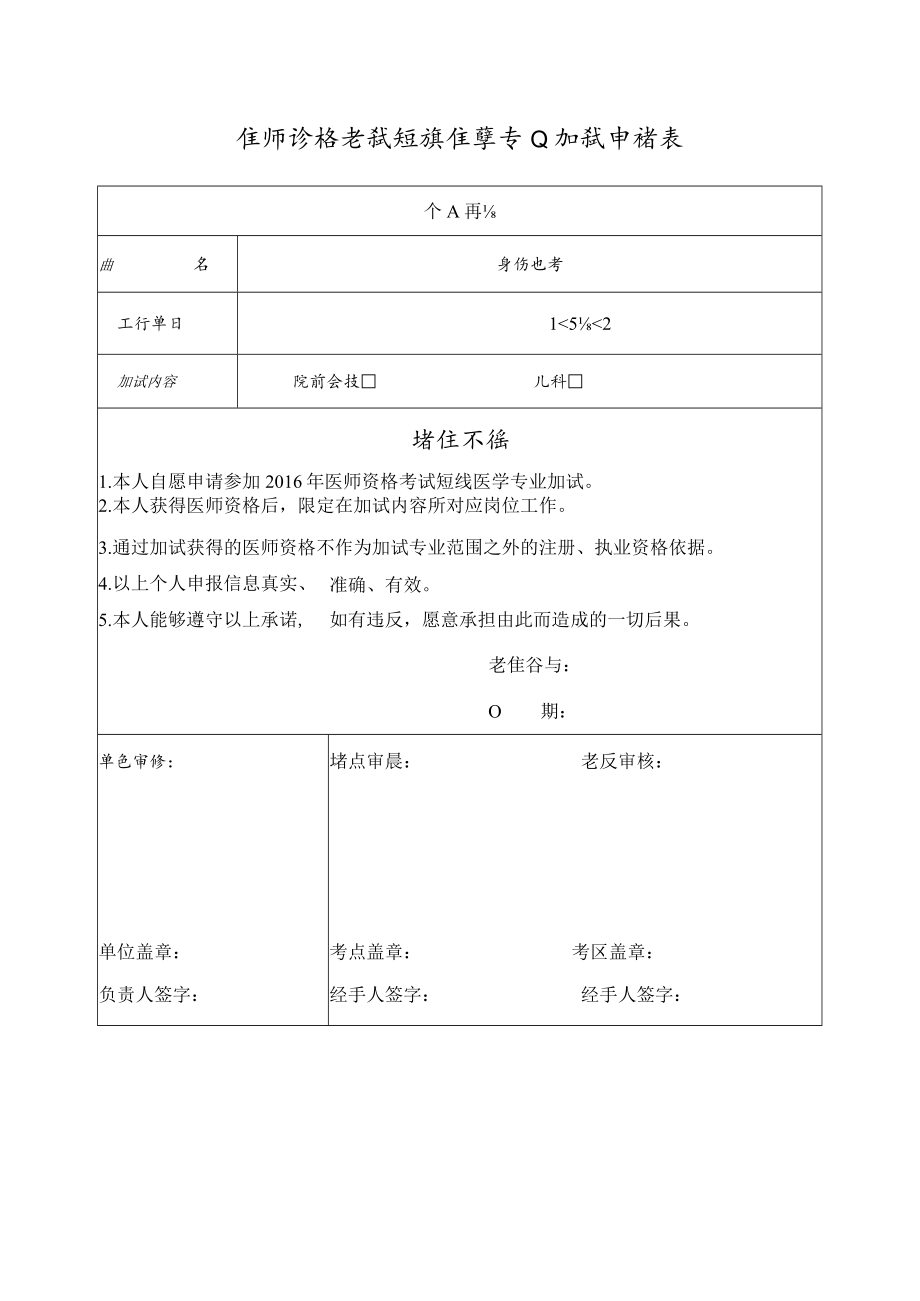 医师资格考试短线医学专业加试申请表.docx_第1页