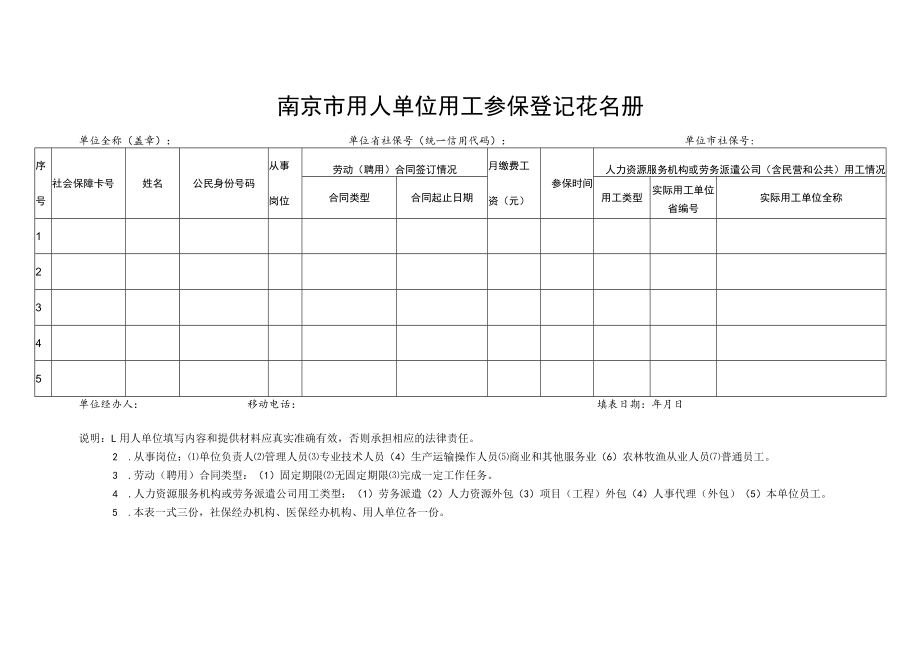 南京市用人单位用工参保登记花名册.docx_第1页