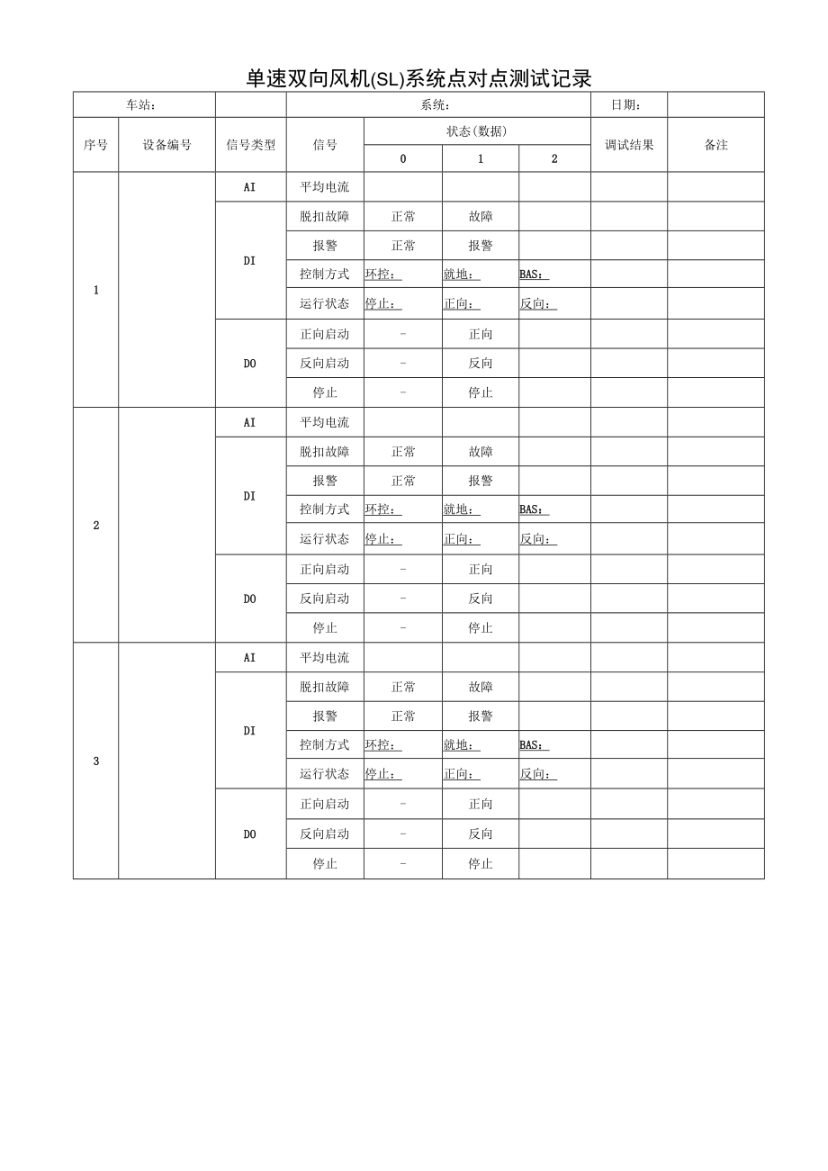 单速双向风机（SL）系统点对点测试记录.docx_第1页