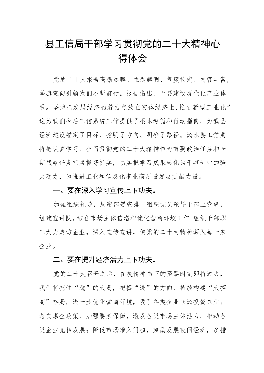 县工信局干部学习贯彻党的二十大精神心得体会.docx_第1页