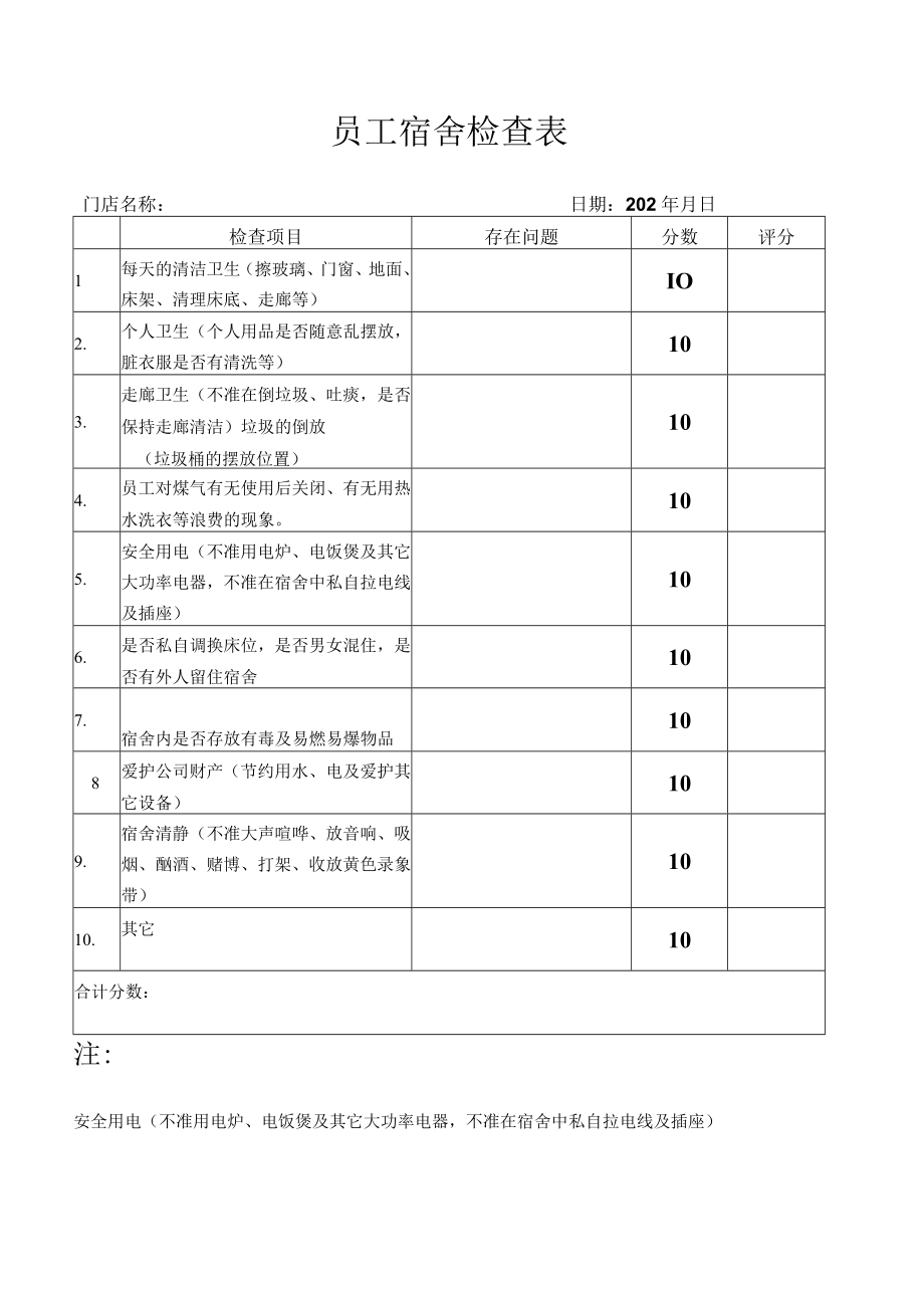 员工宿舍检查表.docx_第1页