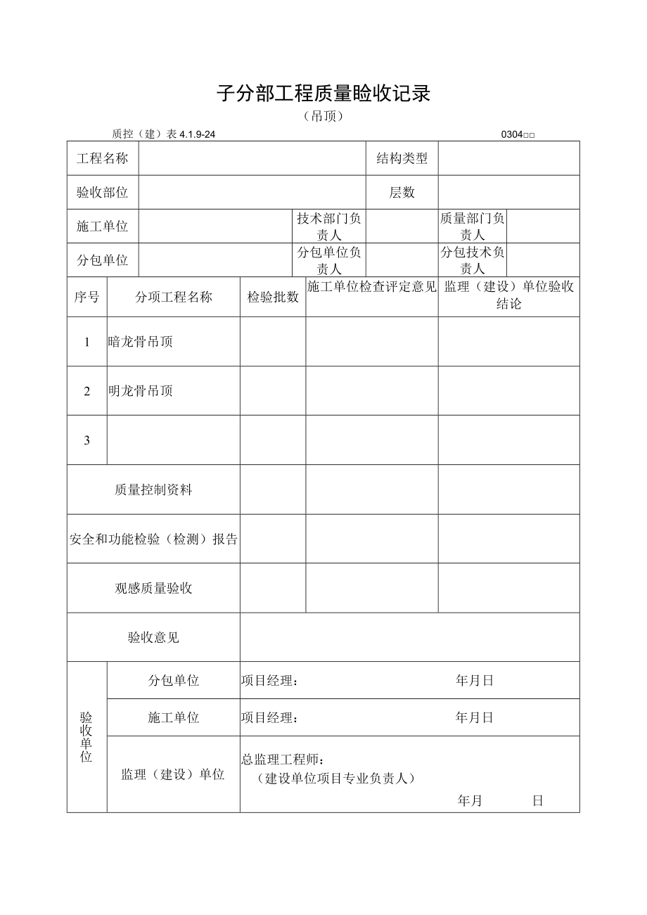 子分部工程质量验收记录（吊顶）.docx_第1页